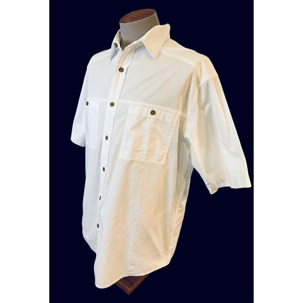 Woolrich Men’s Button Front Shirt Pockets Short Sleeves Sz. L Summer Casual Part - Picture 4 of 9